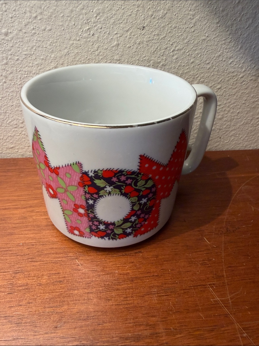 Floral Patchwork Ceramic Mug with Gold Rim